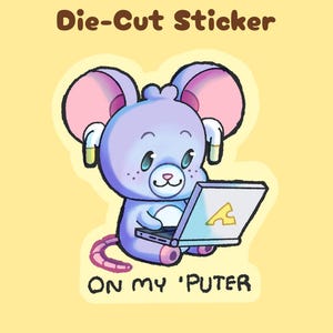 Computer Mouse Kawaii Animal Laptop Meme Die-Cut Sticker
