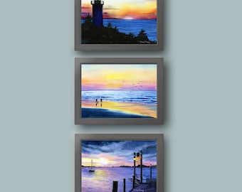 Sunset Print Collection, set of 3 giclee prints signed by artist. size: 5 x 7 in. Prints done from original watercolor paintings