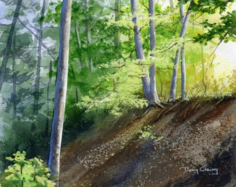 Forest Edge, original watercolor painting, signed by artist, 8 x 10 in. Art for your home