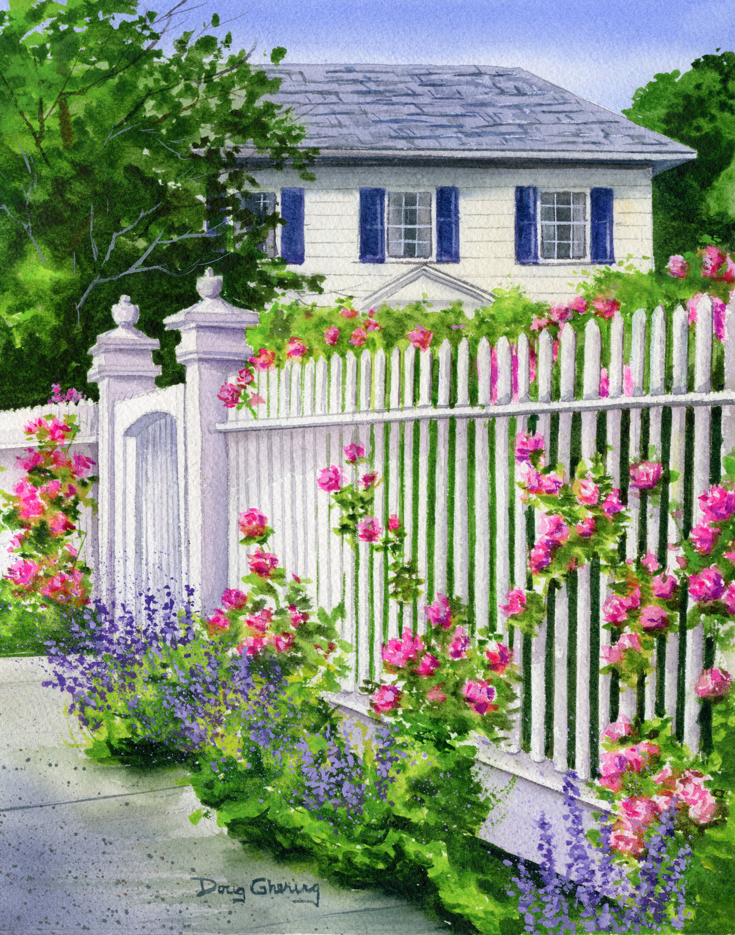 Rose Fence Giclee Print Picket Fence Full of Blooming Etsy