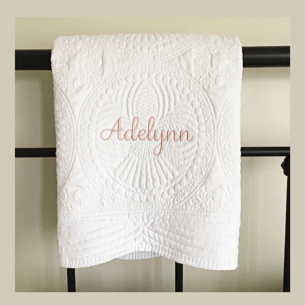 Custom Baby Name Quilt - Pregnant Sister Gift - Embroidered Monogram Blanket for Baby Girl or Boy - Heirloom Personalized Baby Quilt