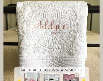 Personalized Baby Blanket with Name: Custom Embroidered Quilt for Baby Girl or Boy, Baby Shower Gift (36" by 46", 100% Cotton)