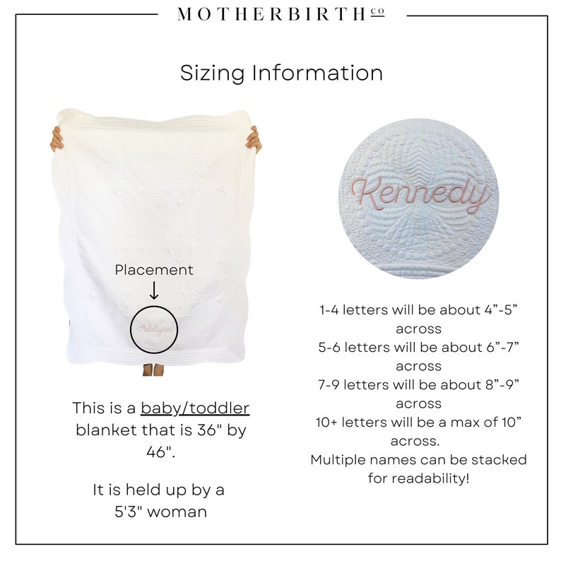 Cadeau personnalisé baby shower pour nouvelle maman courtepointe souvenir héritage prénom prénom personnalisé couverture brodée monogramme pour bébé fille ou garçon image 6