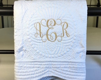 Personalized New Mom Baby Shower Gift - Custom Baby Name Heirloom Keepsake Quilt - Embroidered Monogram Blanket for Baby Girl or Boy