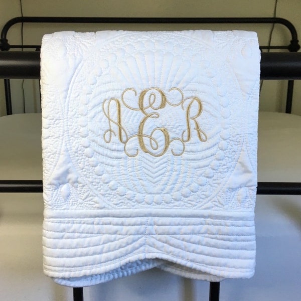 Personalized New Mom Baby Shower Gift - Custom Baby Name Heirloom Keepsake Quilt - Embroidered Monogram Blanket for Baby Girl or Boy