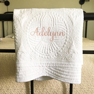 Personalized New Mom Baby Shower Gift Custom Baby Name Heirloom Keepsake Quilt Embroidered Monogram Blanket for Baby Girl or Boy image 1