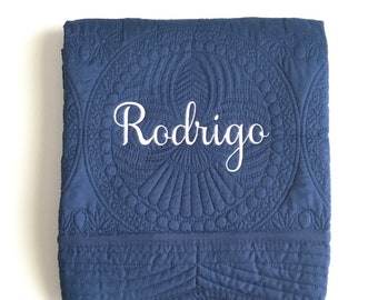 Embroidered Heirloom Baby Blanket: Personalized Cotton Quilt, Scalloped Edge