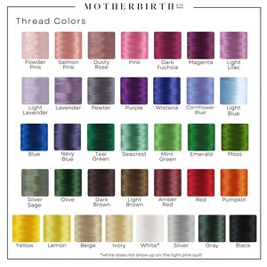 This is a list of our available thread colors. Please send us a message to select a font if they are not clear.