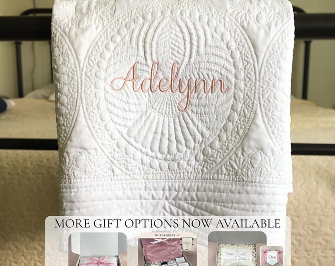 Personalized Baby Blanket with Name: Custom Embroidered Quilt for Baby Girl or Boy, Baby Shower Gift (36" by 46", 100% Cotton)