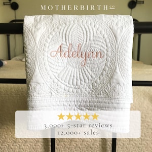 Embroidered personalized baby blanket with name. Custom baby shower gift for new mom. Gift box upgrade available.