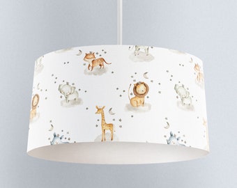 Safari watercolour animals with stars and clouds Lampshade, Nursery Lampshade, Children's Room Decor, Kids lampshade, Nursery lampshade