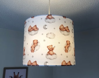 Bears in Clouds BROWN Lampshade, Nursery Lampshade, Children's Room Decor, Cloud decor, Kids lampshade, Nursery lampshade, Bear nursery