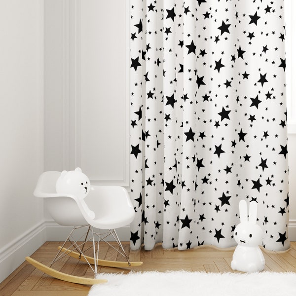 Black star Curtains, Monochrome nursery, kids curtains - Blackout Curtains, Star curtains, Monochrome decor, nursery, kids room curtain