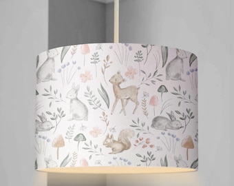 Sketched Woodland Deer and Bunny Lampshade, Nursery Lampshade, Ceiling Lampshade or Table Lampshade, Woodland Decor, Kids and Baby Lampshade