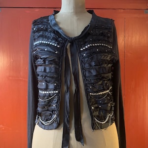 Black jacket with silk appliqués by Luisa Cerano, size 38
