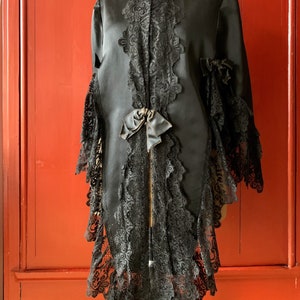 Antique Victorian black silk cape with rich lace details, mourning cloak, capelet, late 1800s, Edwardian, Gothic,