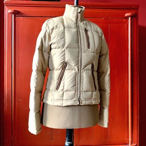 Vintage Ralph Lauren, short quilted down jacket with beautiful leather details, sand-colored, size (S) M- 1970s style
