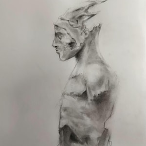 Dit is een originele houtskooltekening van pantelstudio, kunst, houtskool, kunst aan de muur, houtskool, surrealistisch
