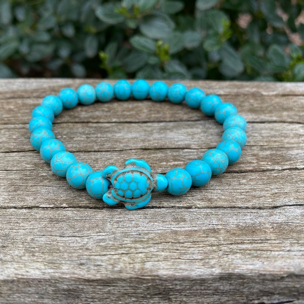 Bracelet perles Howlite Turquoise et tortue de mer, Made in France