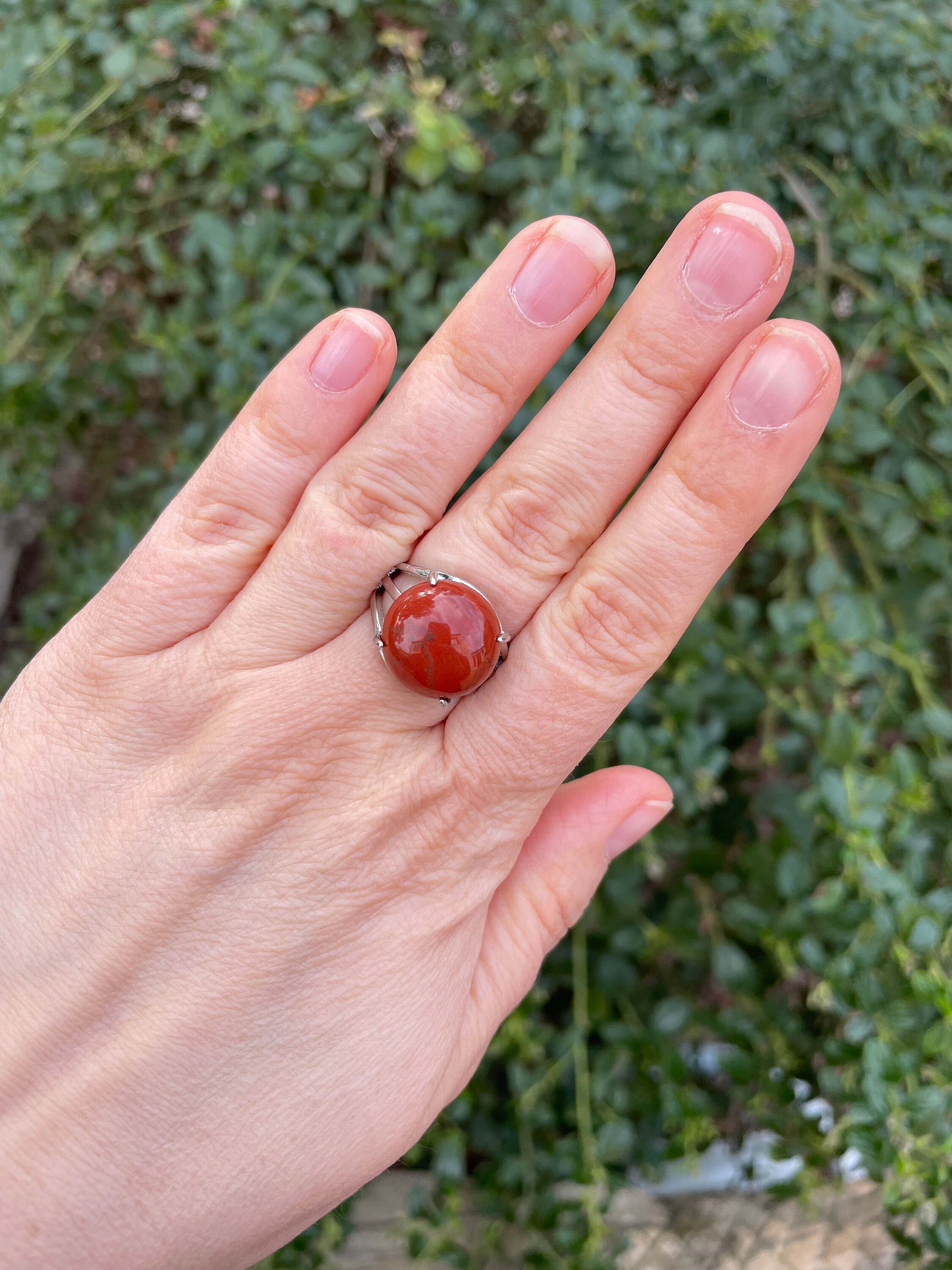Red Jasper ring natural stone round shape, Made in France