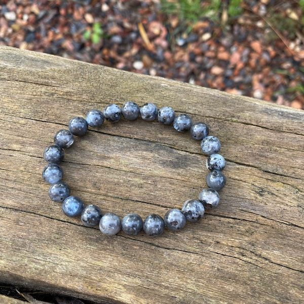 Elastic bracelet in natural Labradorite, Made in France