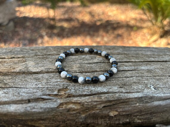 Bracelet Extensible Pierres Naturelles Howlite & Labradorite Avec Arbre De Vie - Neuf