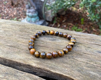 Elastic bracelet in natural Tiger Eye, Made in France