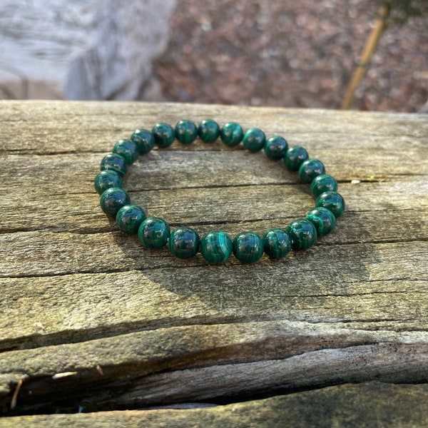 Bracelet élastique en véritable Malachite naturelle, Made in France