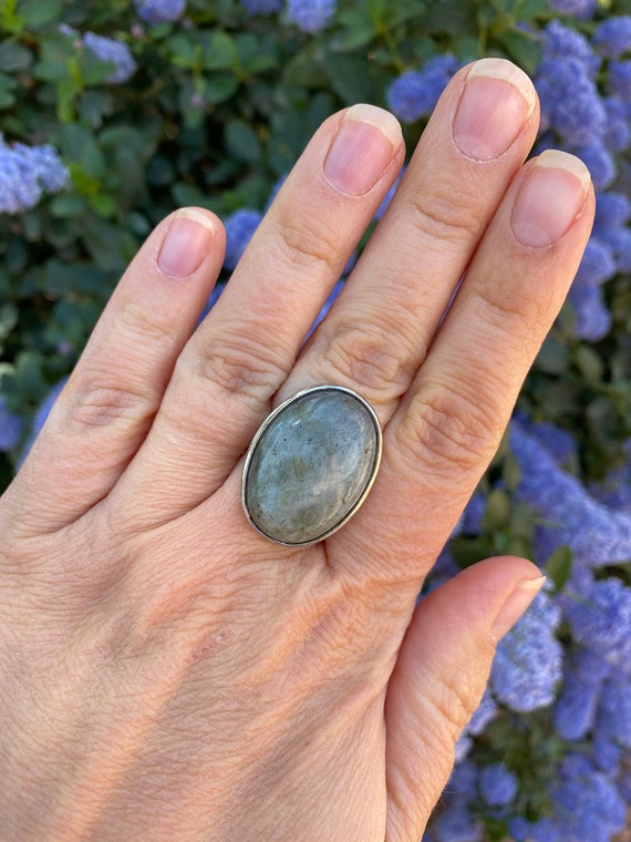 Bague reglable Pierre ovale en Labradorite naturelle Made in France Etsy France