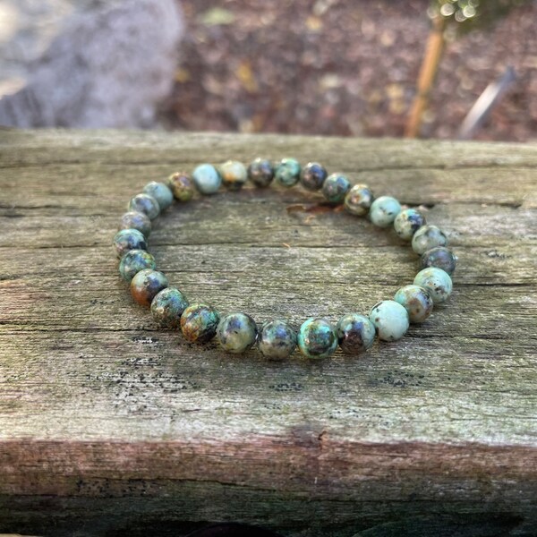 Bracelet Perles Turquoise Africaine (jaspe) - Fait Main, Taille Sur Mesure