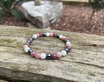 Serenity Bracelet in Lepidolite, Sunstone, Hematite and Moonstone, Made in France