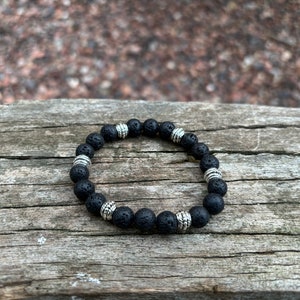 Elastic bracelet in natural lava stone, Made in France
