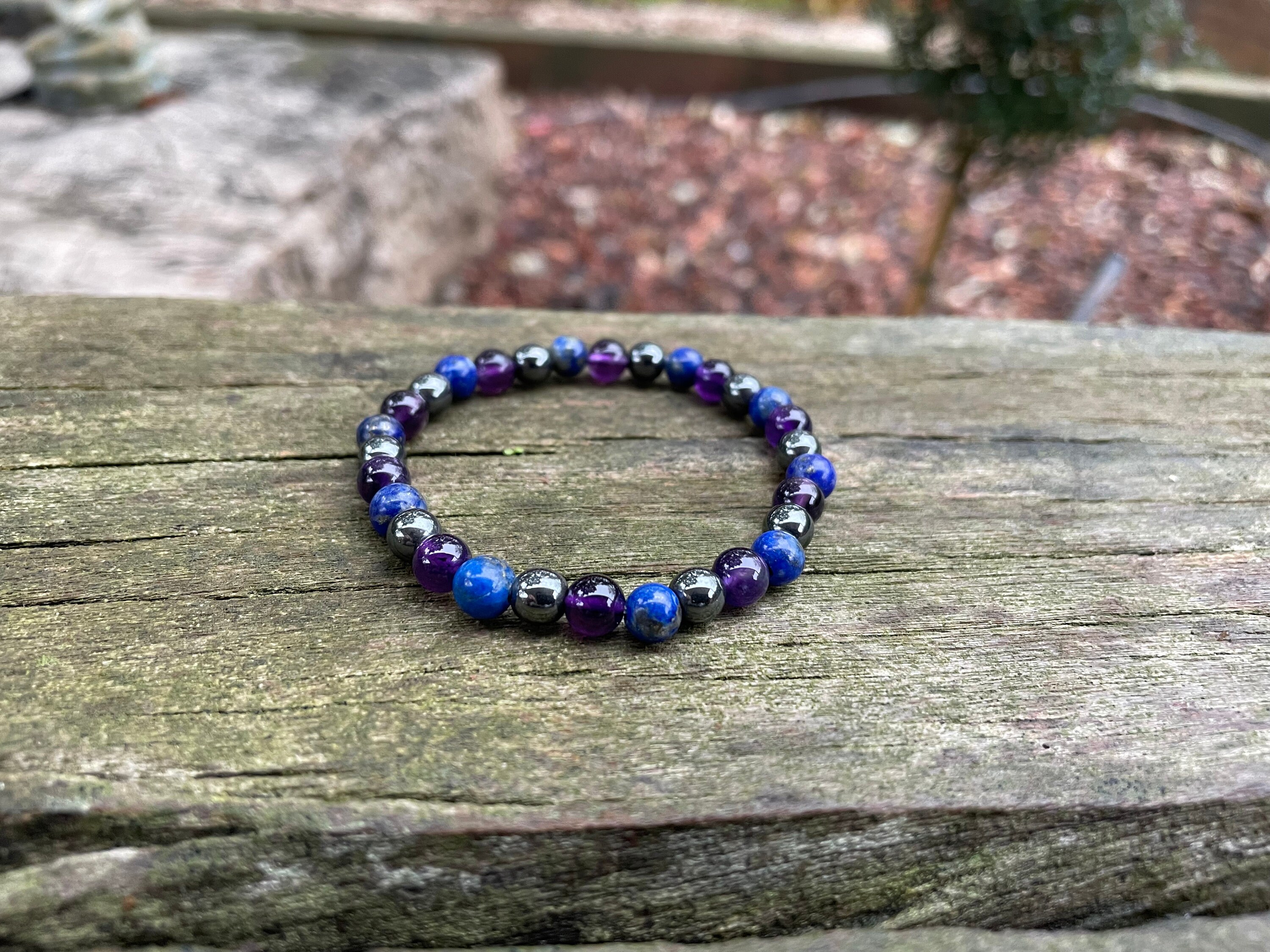 Bracelet Magnétique Hématite & Améthyste + Porte-clés Bélier - Style Bohème - Neuf