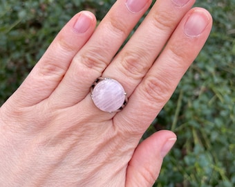 Bague en Quartz Rose pierre naturelle forme ronde, Made in France