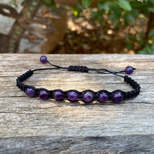 Adjustable Shamballa Bracelet in Amethyst, Made in France