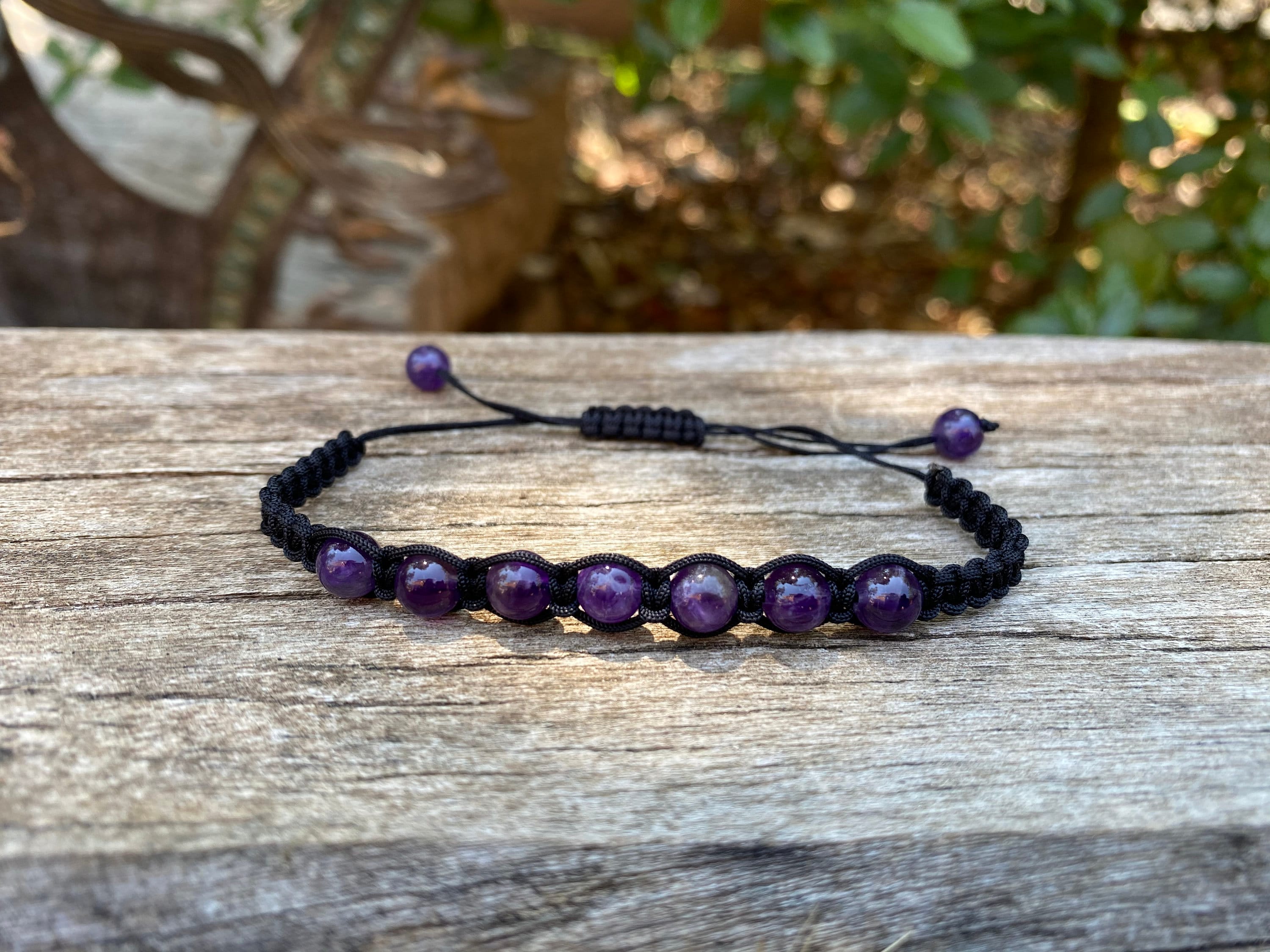 Adjustable Shamballa Bracelet in Amethyst, Made in France