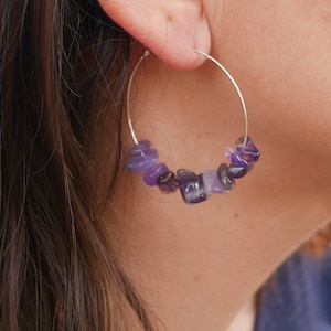 Natural Amethyst Creole Earrings, Made in France