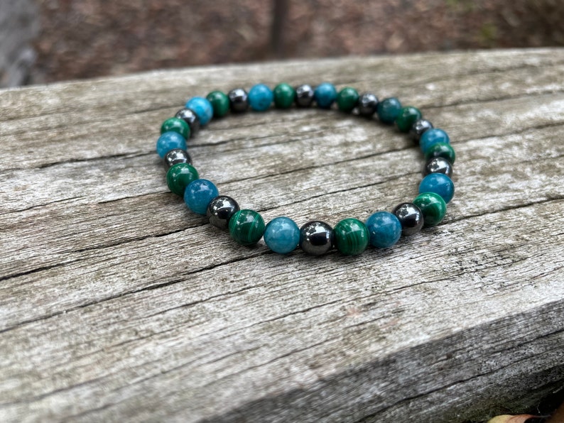 Bracelet en Malachite, Hématite et Apatite, Made in France image 3