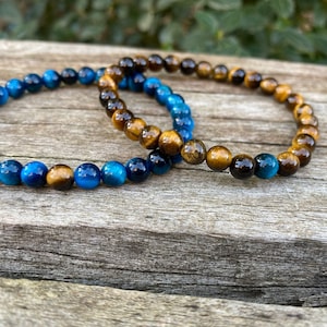 Elastic distance bracelets, couple bracelets in turquoise blue and brown Tiger Eye, Valentine&#39;s Day gift ideas, Christmas gift ideas