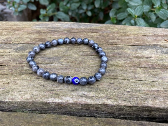 Buy Elastic Lithotherapy Bracelet in Natural Labradorite and Nazar Boncuk  Eye, Made in France Online in India 