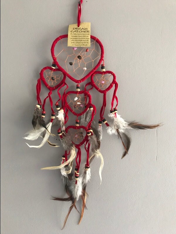 Attrape Rêves Forme Coeur, Pierres et Plumes Naturelles, Idées Cadeaux Saint-Valentin