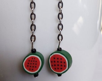 Watermelon earrings, watermelon dangles, gift, summer earrings, fruit earrings, mother's day gift