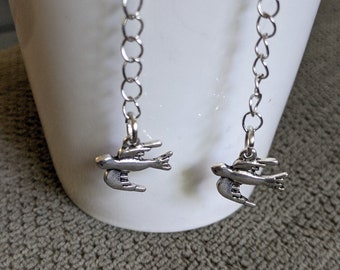 Swallow earrings, tiny bird earrings, bird dangle, gift earrings,swallow dangles silver ,