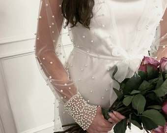 LUXE PEARL ROBE | arm detailing | bridal | maternity shoot | bride robe | soft tulle