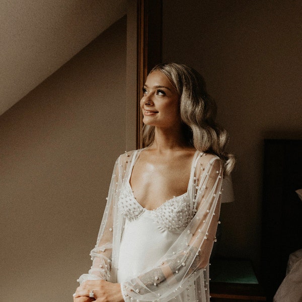 Peignoir LUXE PERLES | mariée | séance photo grossesse | robe de mariée | tulle doux