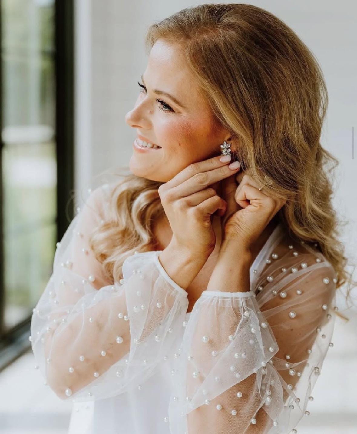 Luxe Pearl Tulle Robe | Bridal Getting Ready Outfit | Bride Robe with Pearls | Maternity Photoshoot Gown | Sheer Tulle Robe for Wedding