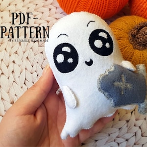 Felt Halloween ghost PDF pattern, Felt Halloween ornaments PDF pattern, Felt Ghost Halloween Decor, Plush toy sewing PDF tutorial