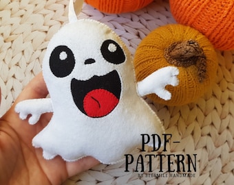 Funny ghost felt toy PDF pattern, Felt Halloween ornaments PDF pattern, Felt Ghost Halloween Decor, Plush toy sewing PDF tutorial