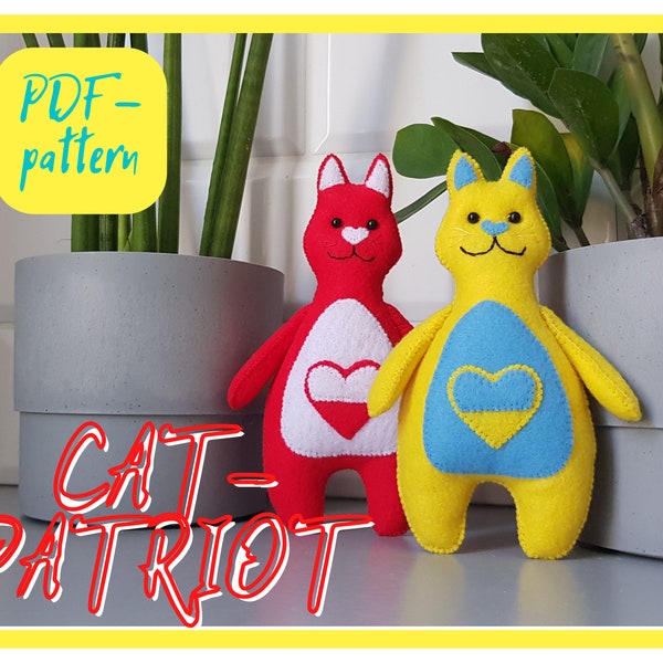 Patriot Cat felt pattern PDF ornament Cat pattern PDF tutorial Felt sewing pattern DIY sewing pattern Support Ukraine Stand ith Ukraine