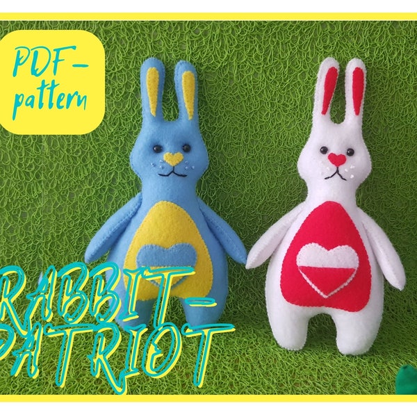 Patriot Rabbit felt pattern PDF ornament Bunny pattern PDF tutorial Felt sewing pattern DIY sewing pattern Support Ukraine Stand ith Ukraine